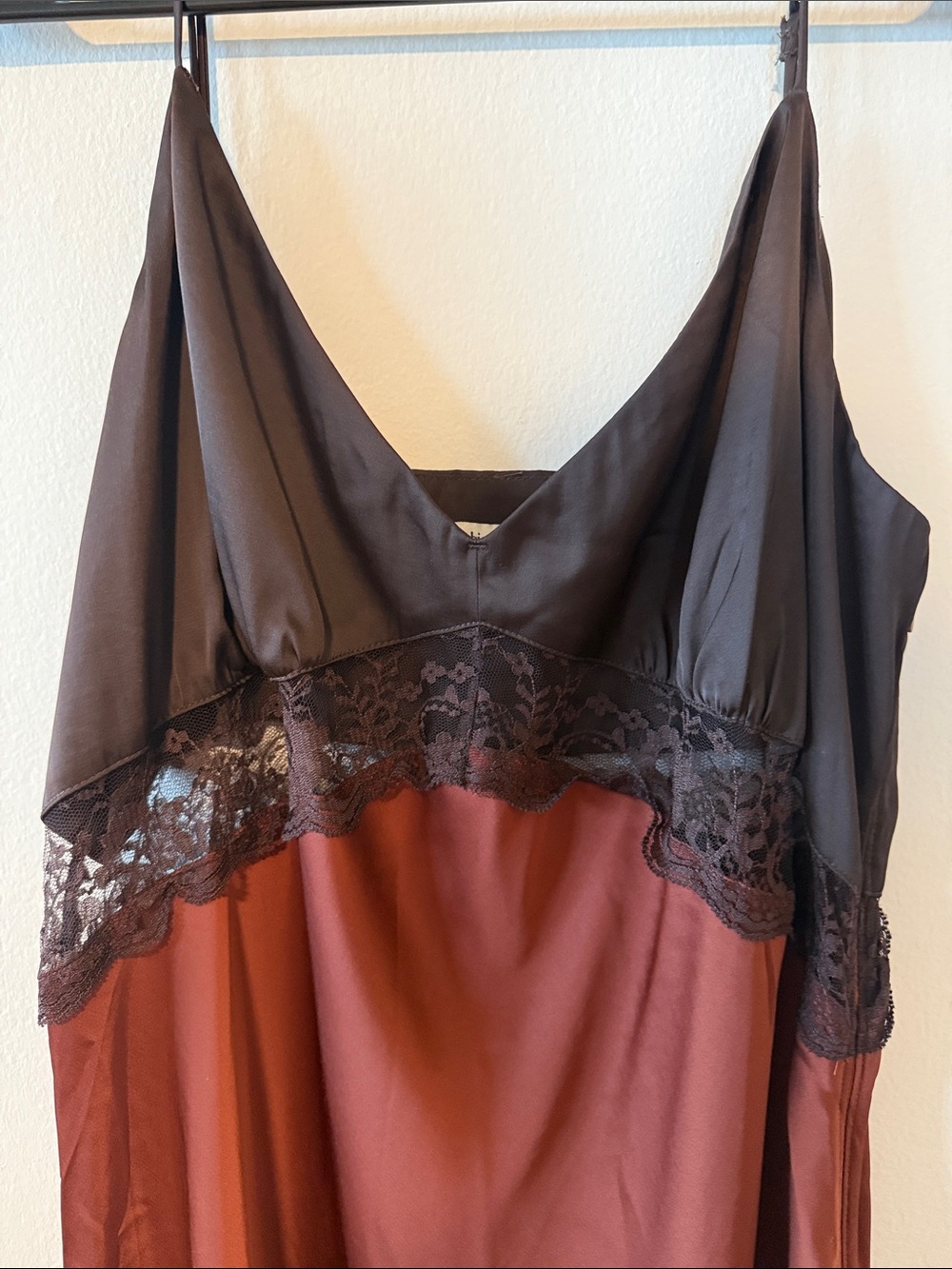Satin Lace Trim Slip Dress in Brown and Black - Picture 6 of 6